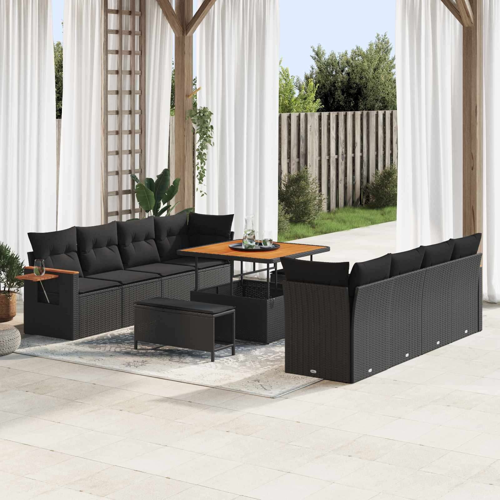 vidaXL Gartensofa-set mit Kissen 12 pcs Schwarz Poly-Rattan