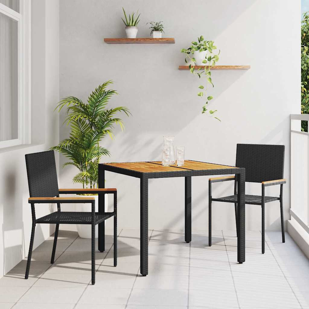 vidaXL Garten Essgruppe 3 pcs Schwarz Poly-Rattan