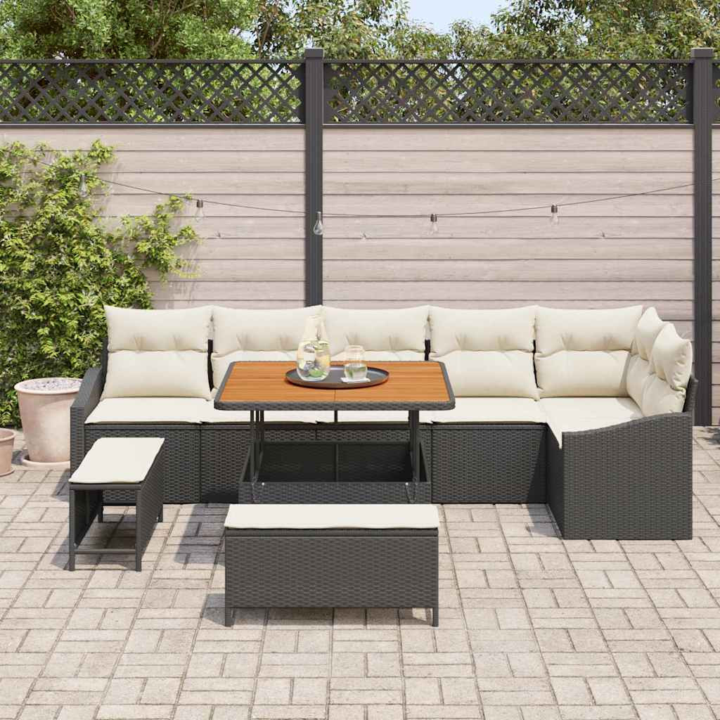 vidaXL Gartensofa-set mit Kissen 9 pcs Schwarz Poly Rattan