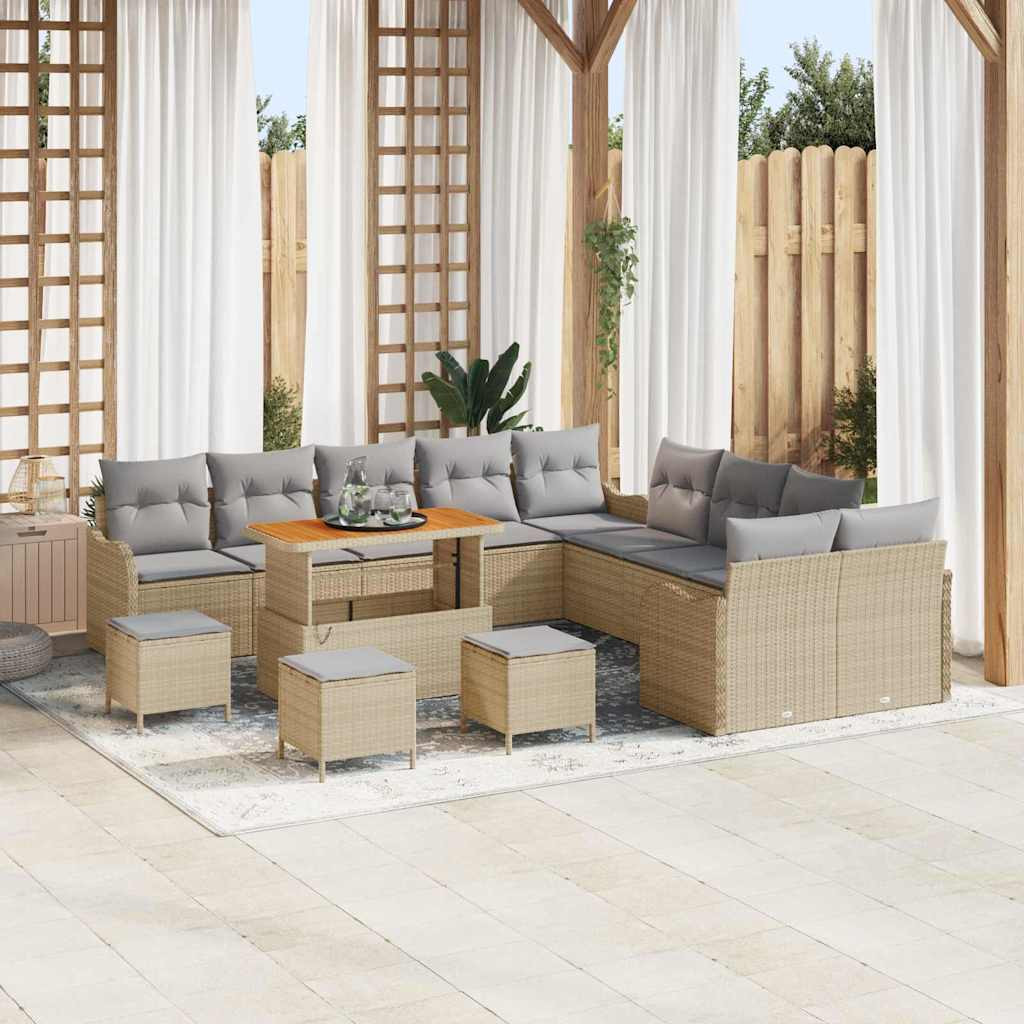 vidaXL Garten-Sofa-Set mit Kissen 14 pcs Beige und Hellgrau