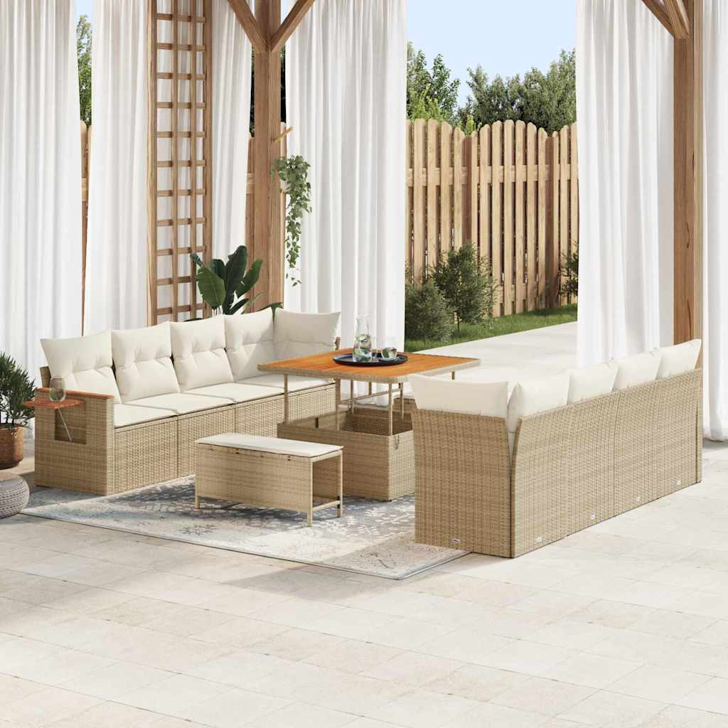 vidaXL Gartensofa-set mit Kissen 12 pcs Beige und Creme Poly-Rattan
