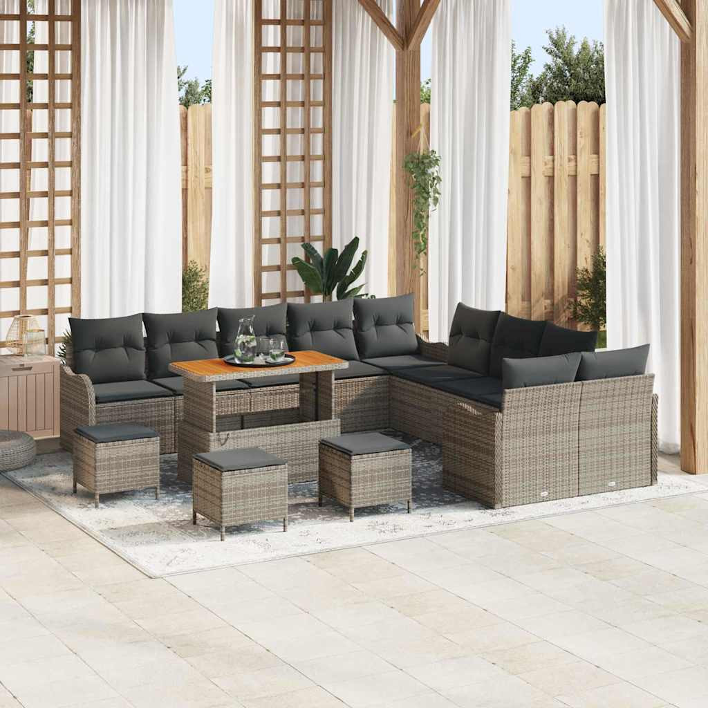 vidaXL Garten-Sofa-Set mit Kissen mit Speicher 14 pcs Grau