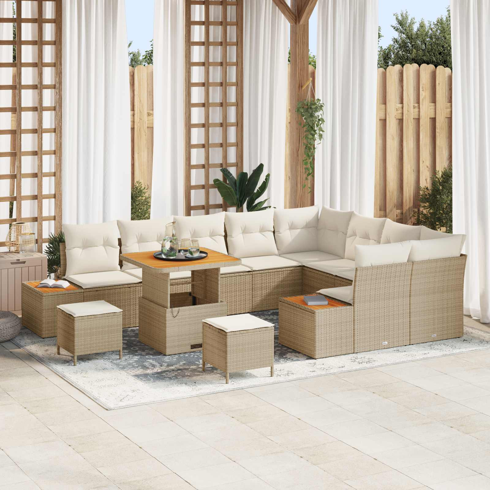vidaXL Gartensofa-set mit Kissen 12 pcs Beige und Creme