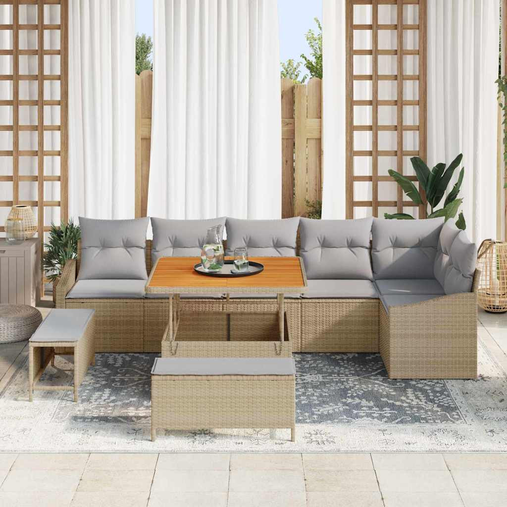 vidaXL Gartensofa-set mit Kissen mit Speicher 9 pcs Beige Poly Rattan