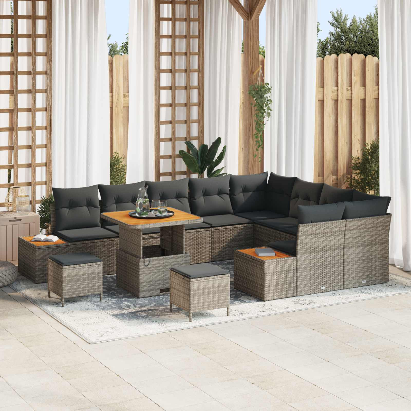 vidaXL Gartensofa-set mit Kissen 12 pcs Grau