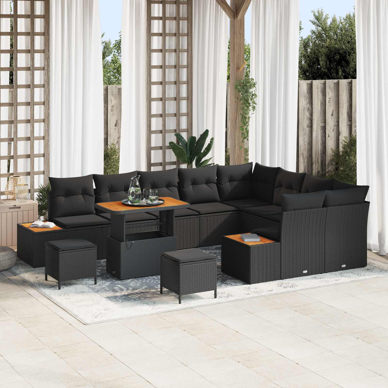 vidaXL Gartensofa-set mit Kissen 12 pcs Schwarz