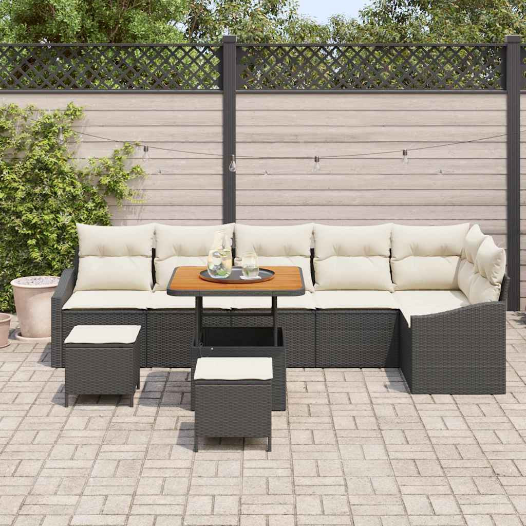 vidaXL Gartensofa-set mit Kissen 9 pcs Schwarz Poly Rattan