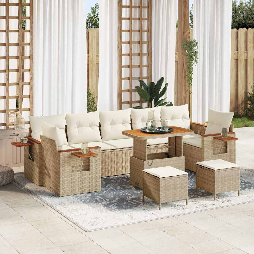 vidaXL Gartensofa-set mit Kissen 13 pcs Beige und Creme Poly-Rattan