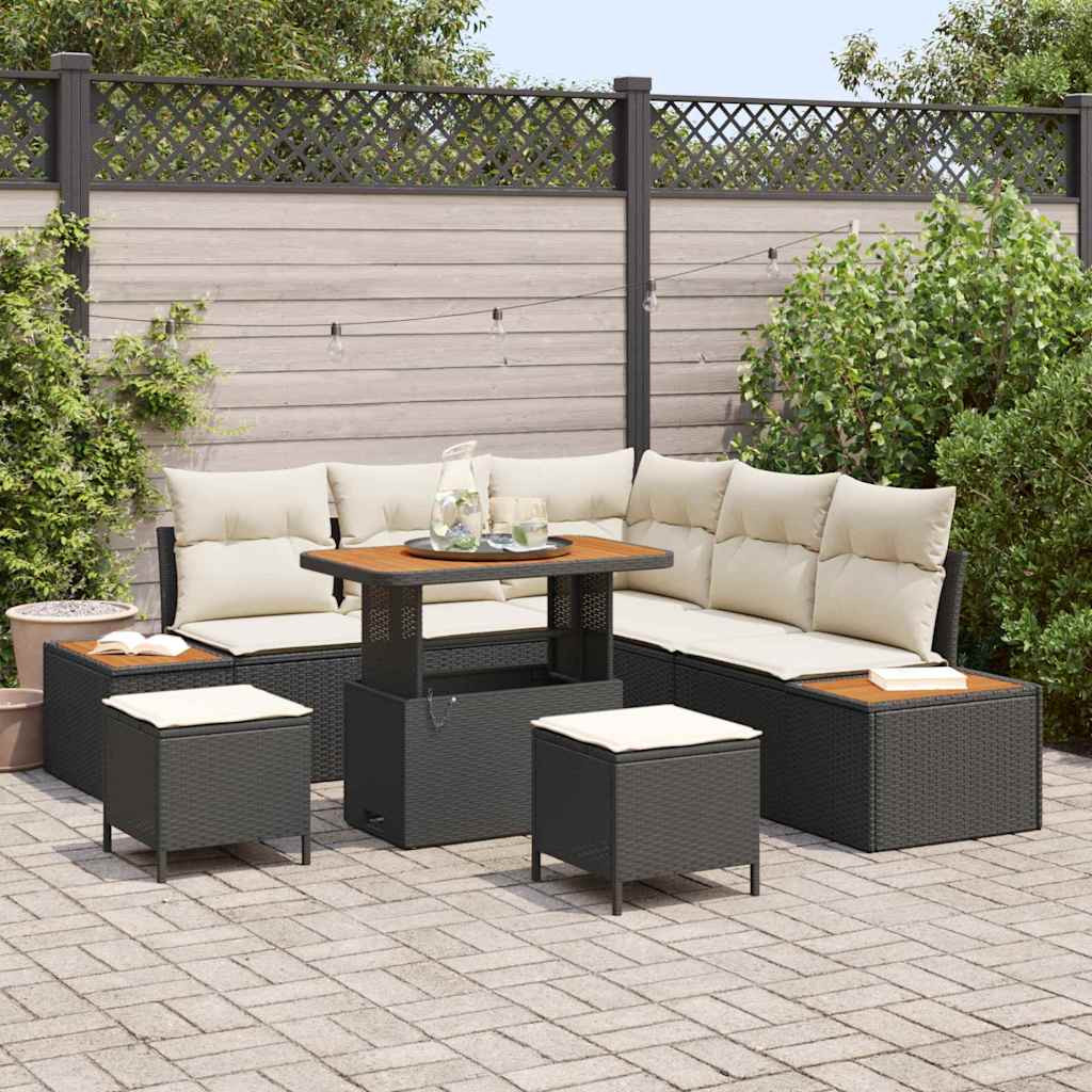vidaXL Gartensofa-set mit Kissen 8 pcs Schwarz Poly Rattan