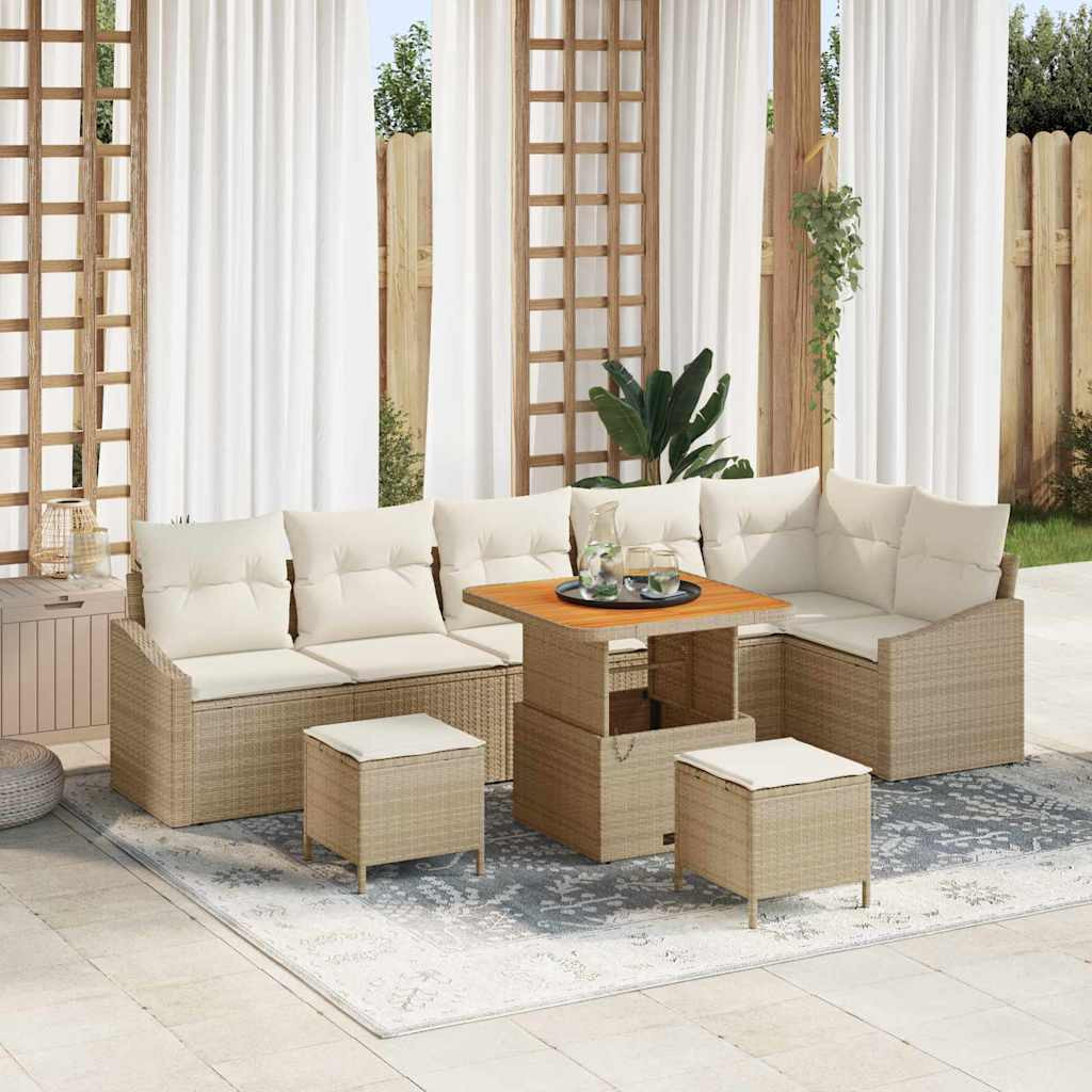 vidaXL Gartensofa-set mit Kissen mit Speicher 9 pcs Beige Poly Rattan