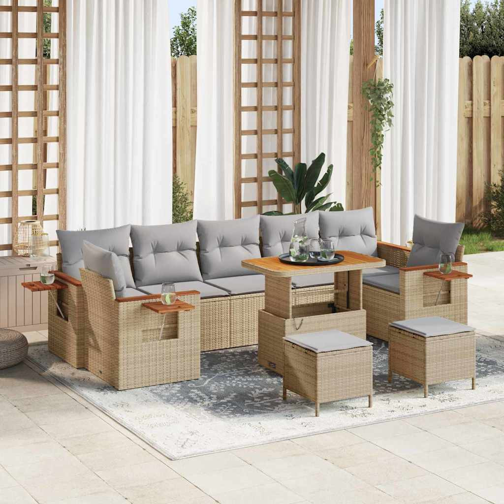 vidaXL Gartensofa-set mit Kissen 13 pcs Beige und Hellgrau Poly-Rattan
