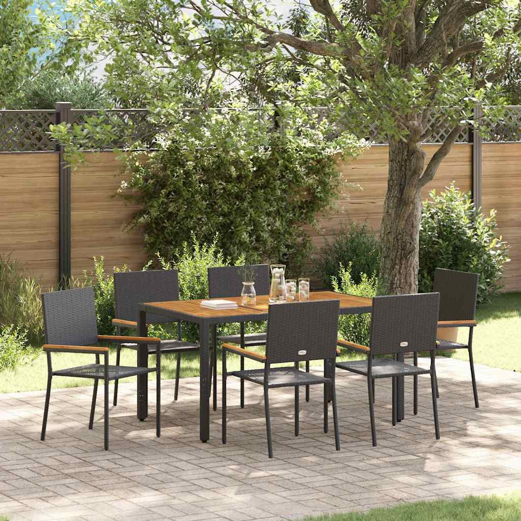 vidaXL Garten Essgruppe 7 pcs Schwarz Poly-Rattan