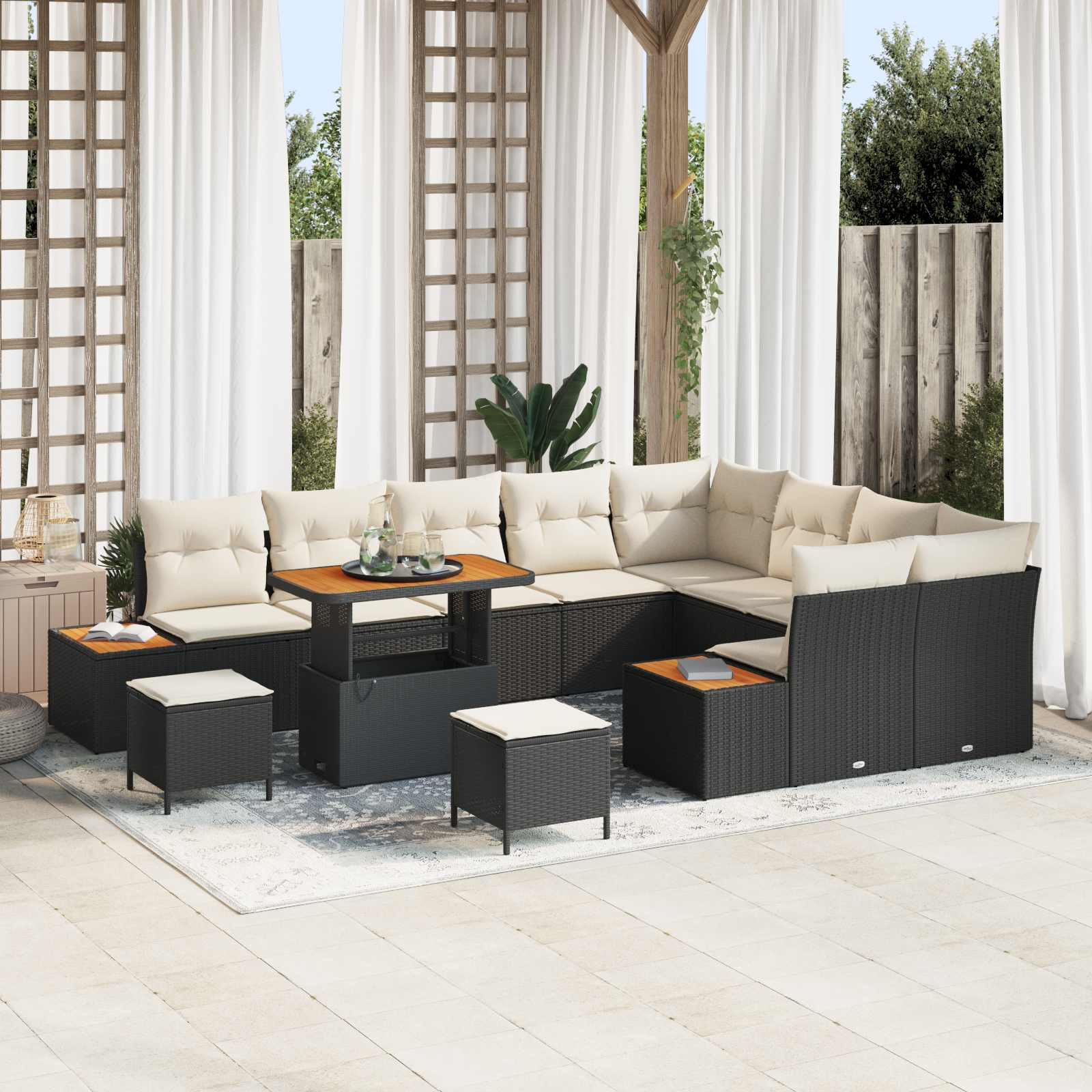 vidaXL Gartensofa-set mit Kissen 12 pcs Schwarz und Creme