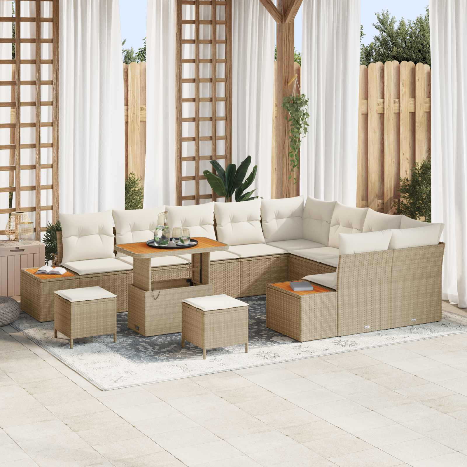 vidaXL Gartensofa-set mit Kissen 12 pcs Beige und Creme