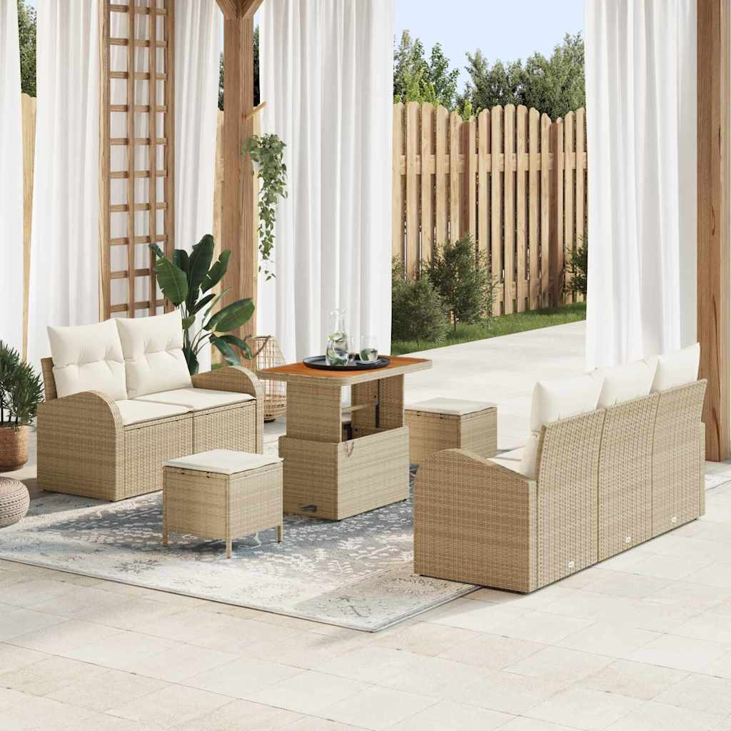 vidaXL Garten-Sofa-Set mit Kissen mit Speicher 8 pcs Beige und Creme
