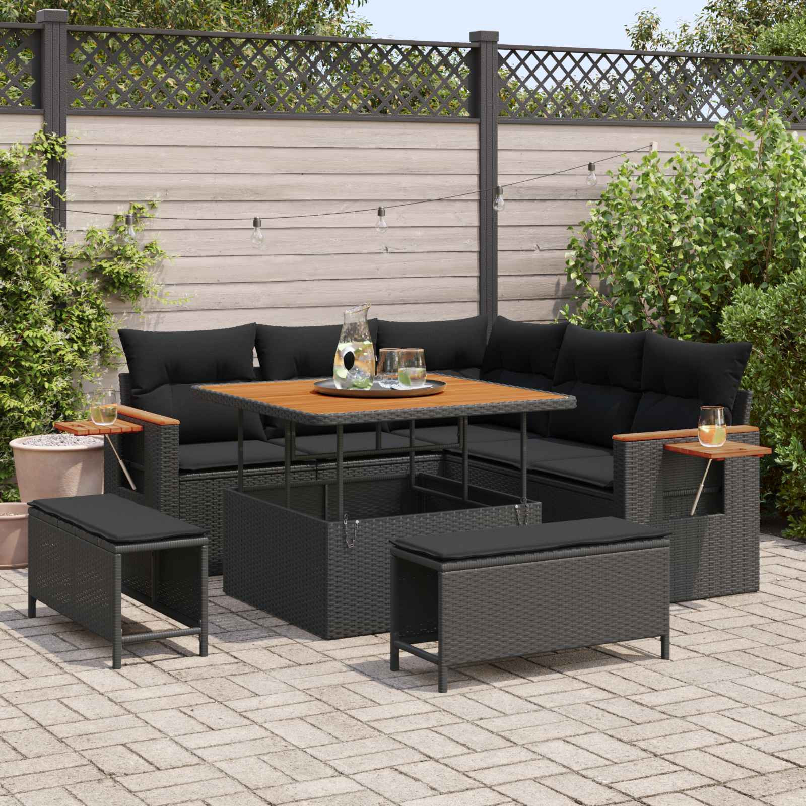 vidaXL Gartensofa-set mit Kissen 9 pcs Schwarz Poly-Rattan
