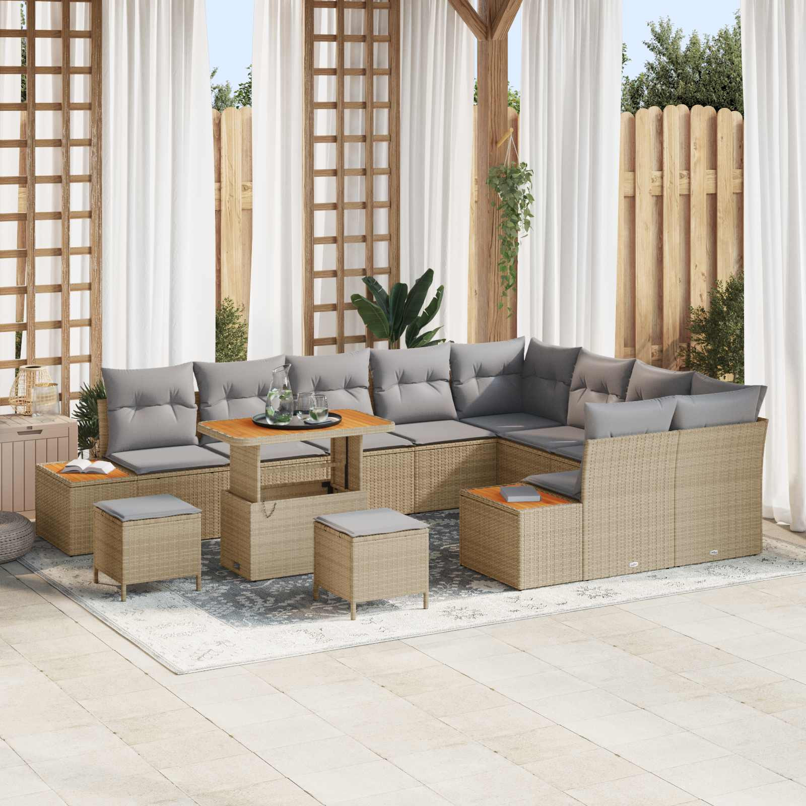 vidaXL Gartensofa-set mit Kissen 12 pcs Beige und Hellgrau