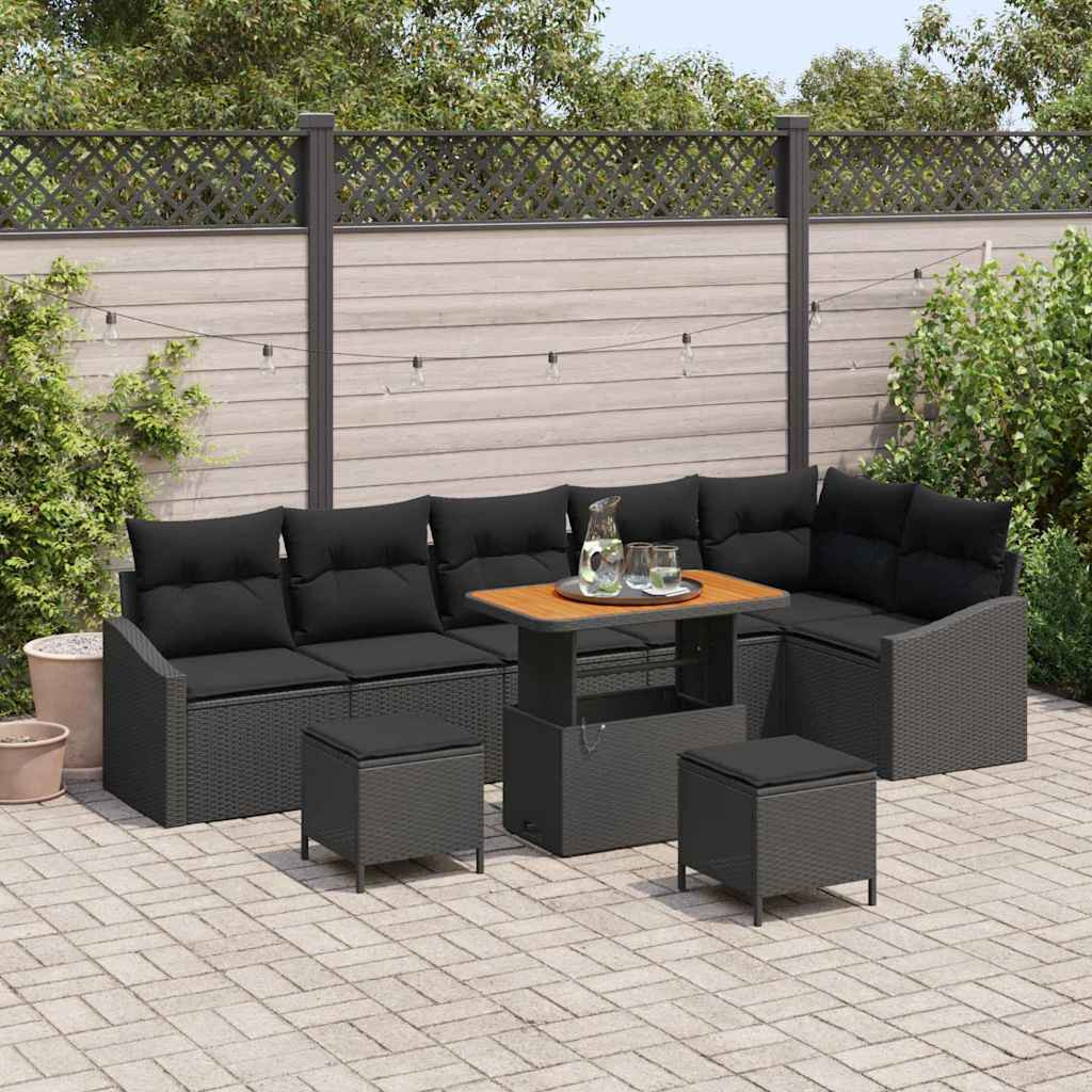 vidaXL Gartensofa-set mit Kissen 9 pcs Schwarz Poly Rattan