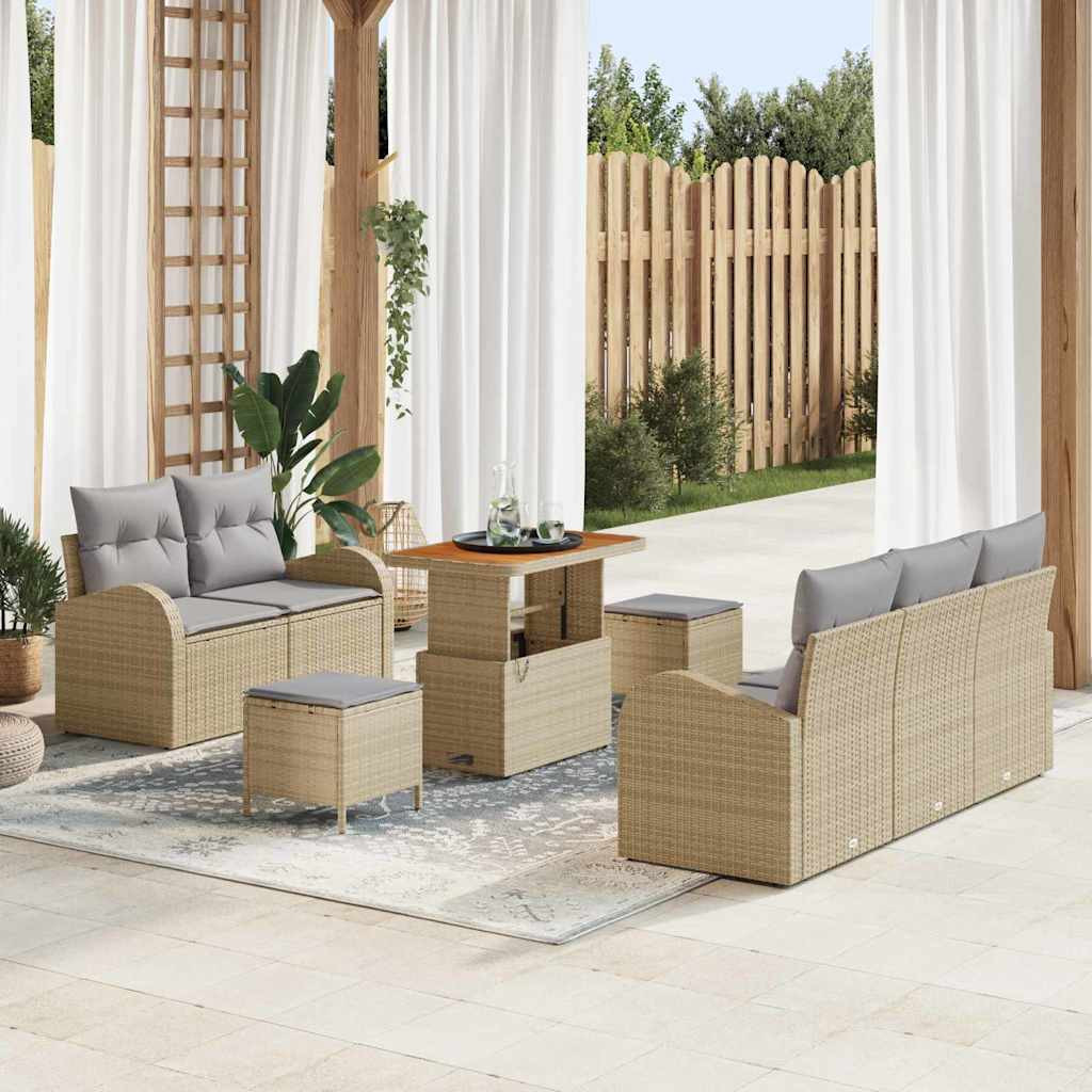 vidaXL Garten-Sofa-Set mit Kissen mit Kissen 8 pcs Beige und Hellgrau