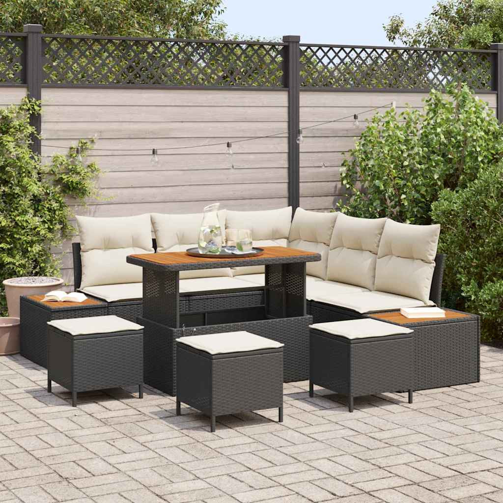 vidaXL Gartensofa-set mit Kissen 9 pcs Schwarz Poly Rattan