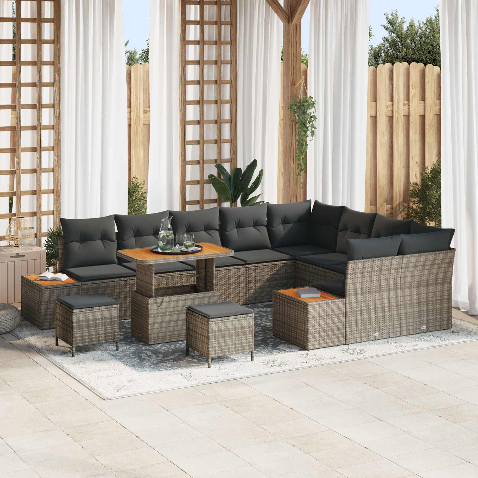 vidaXL Gartensofa-set mit Kissen 12 pcs Grau