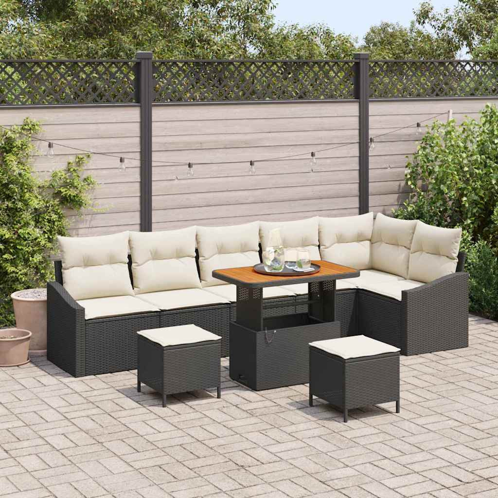 vidaXL Gartensofa-set mit Kissen 9 pcs Schwarz Poly Rattan