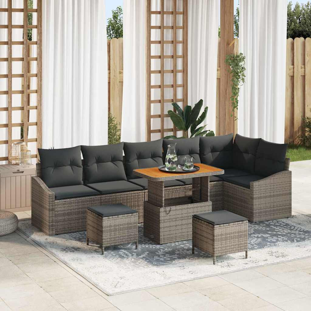vidaXL Gartensofa-set mit Kissen mit Speicher 9 pcs Grau Poly Rattan