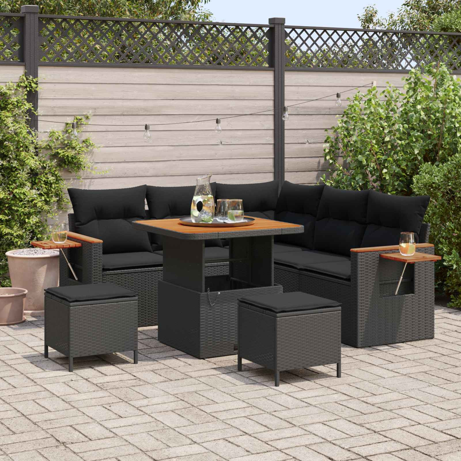 vidaXL Gartensofa-set mit Kissen 9 pcs Schwarz Poly-Rattan