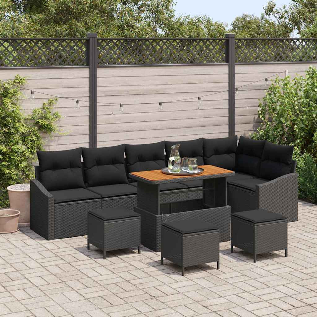 vidaXL Gartensofa-set mit Kissen 10 pcs Schwarz Poly Rattan