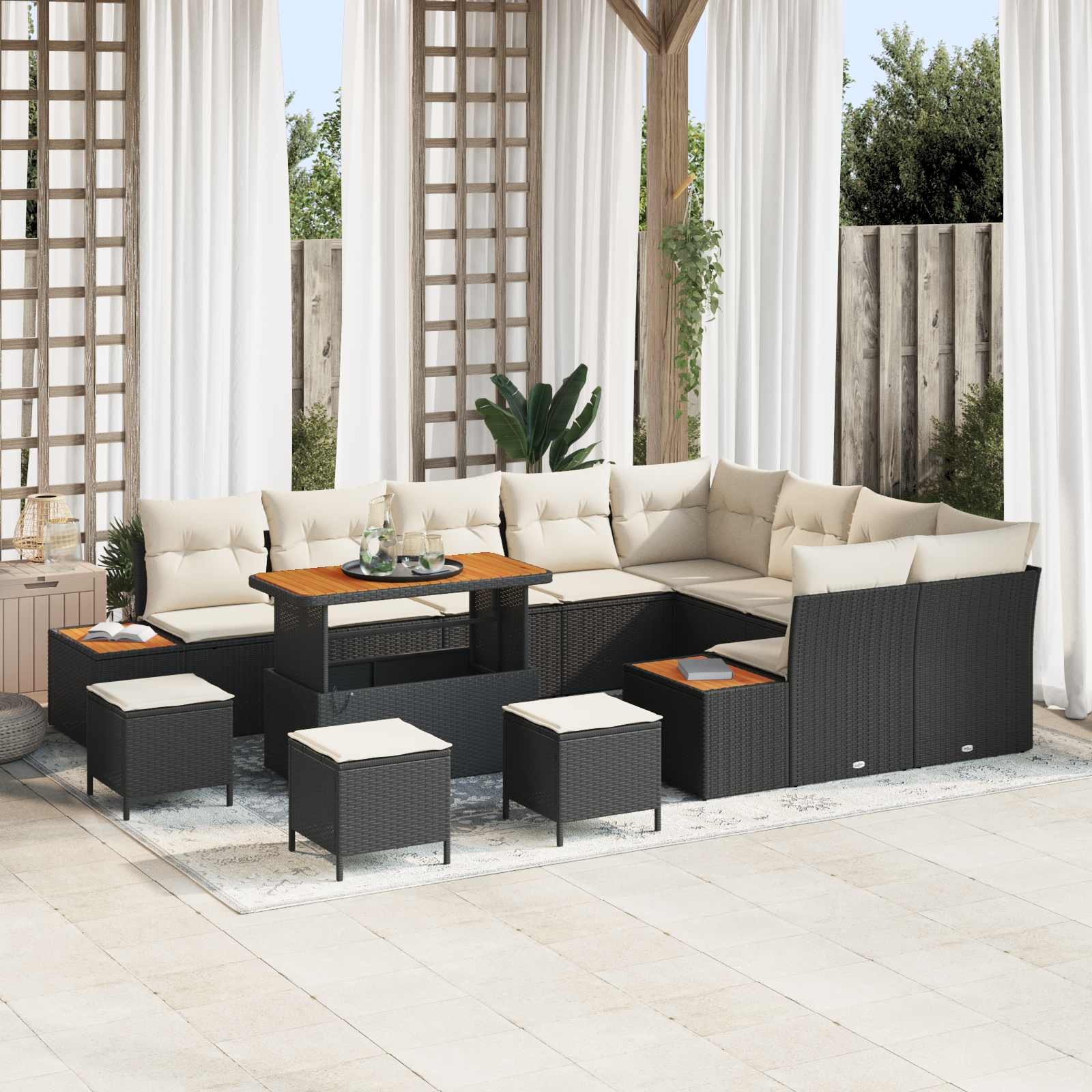 vidaXL Gartensofa-set mit Kissen 13 pcs Schwarz und Creme