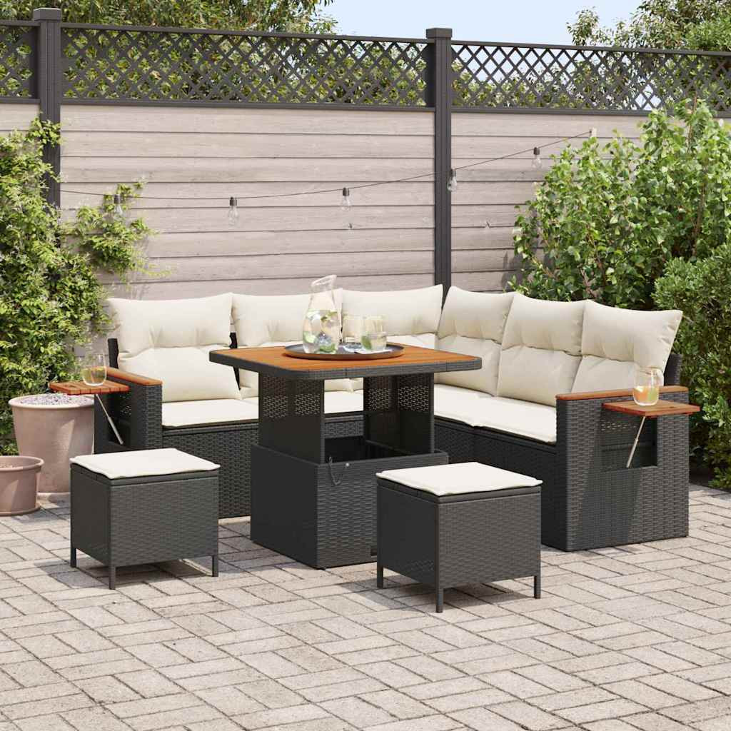 vidaXL Gartensofa-set mit Kissen 9 pcs Schwarz und Creme Poly-Rattan