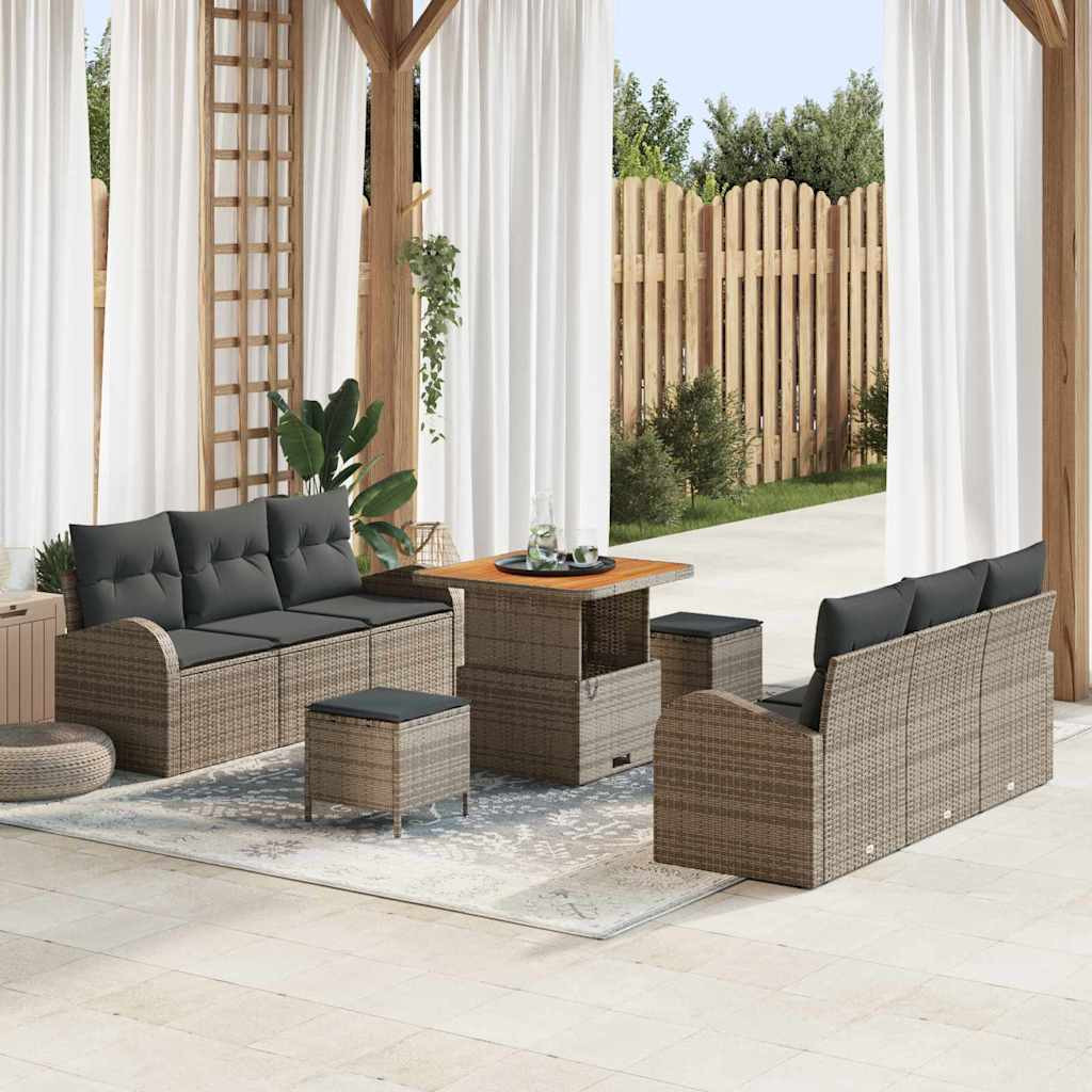 vidaXL Garten-Sofa-Set mit Kissen mit Speicher mit Kissen 9 pcs Grau