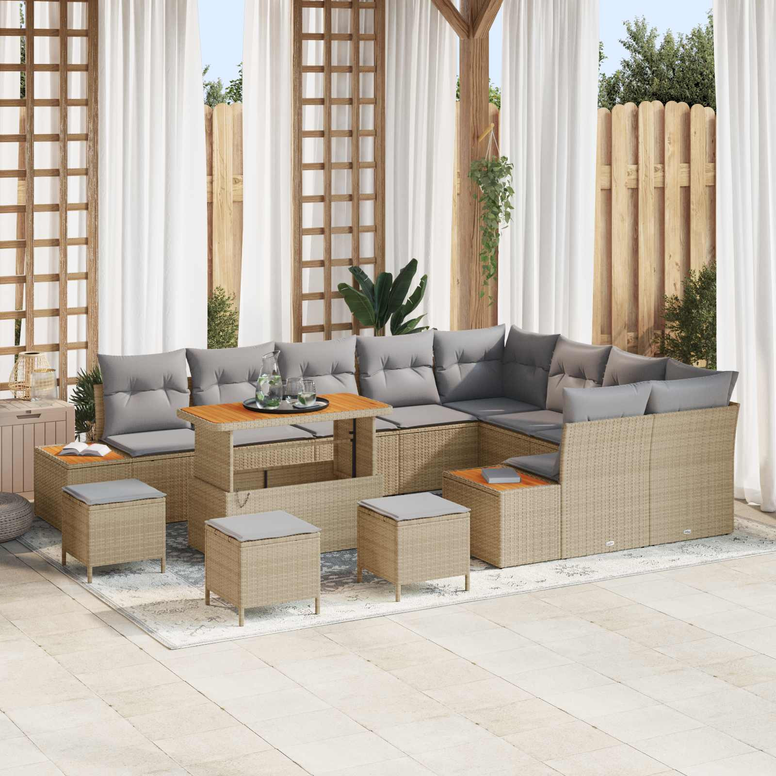 vidaXL Gartensofa-set mit Kissen 13 pcs Beige und Hellgrau