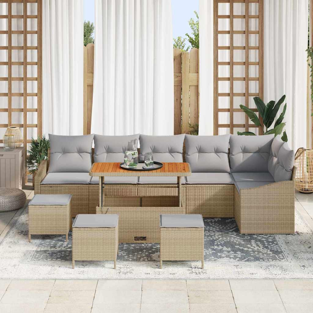vidaXL Gartensofa-set mit Kissen mit Speicher 10 pcs Beige Poly Rattan