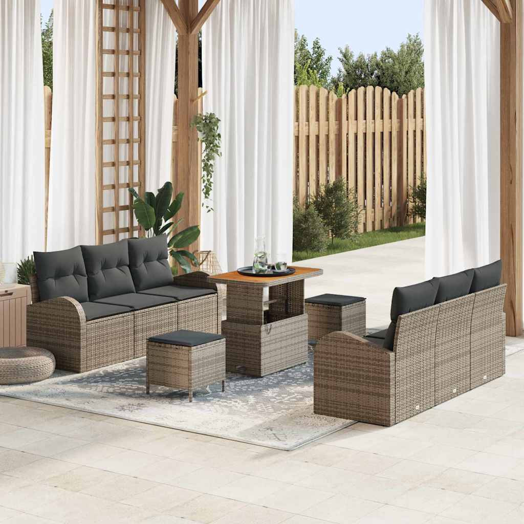 vidaXL Garten-Sofa-Set mit Kissen mit Speicher mit Kissen 9 pcs Grau