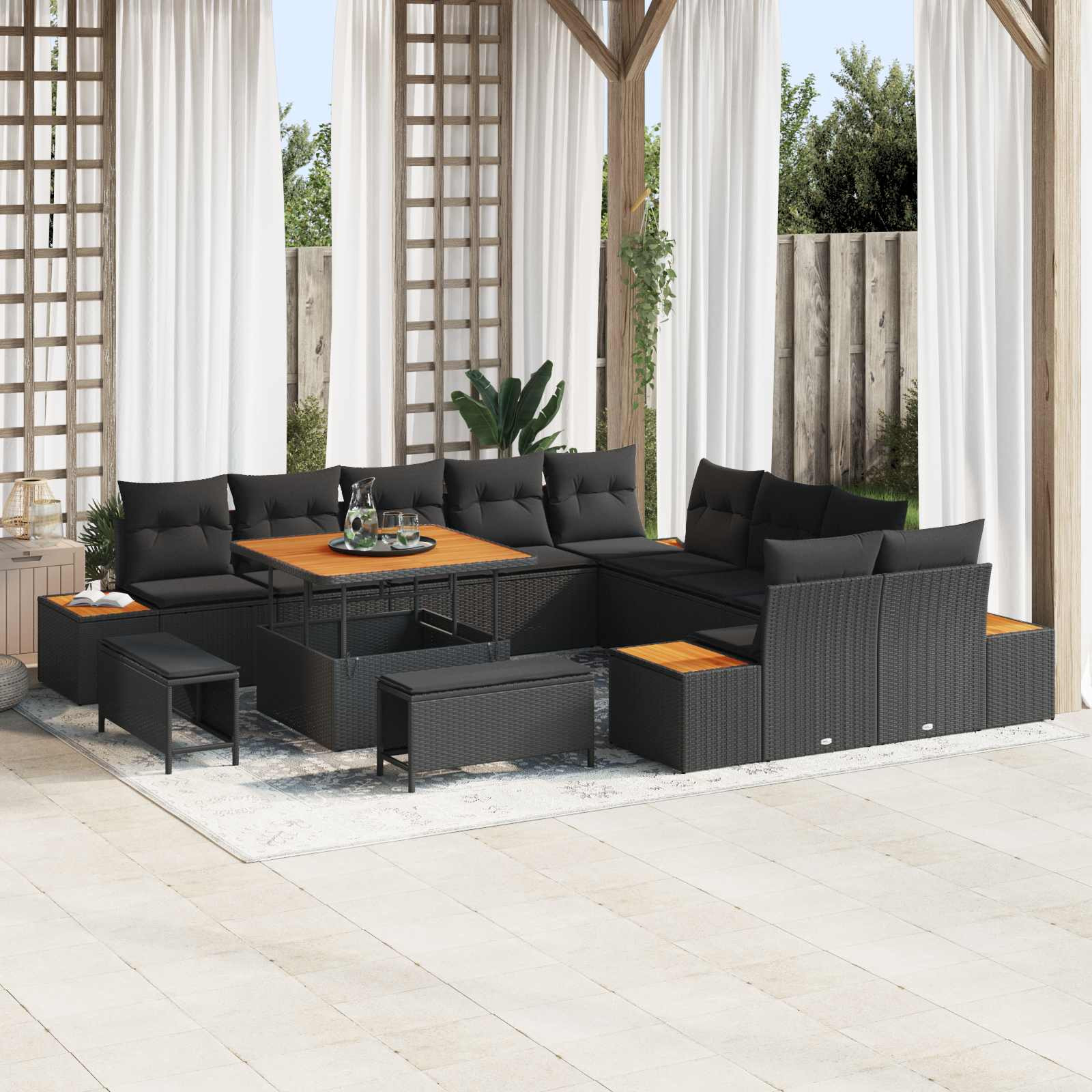 vidaXL Gartensofa-set mit Kissen 13 pcs Schwarz