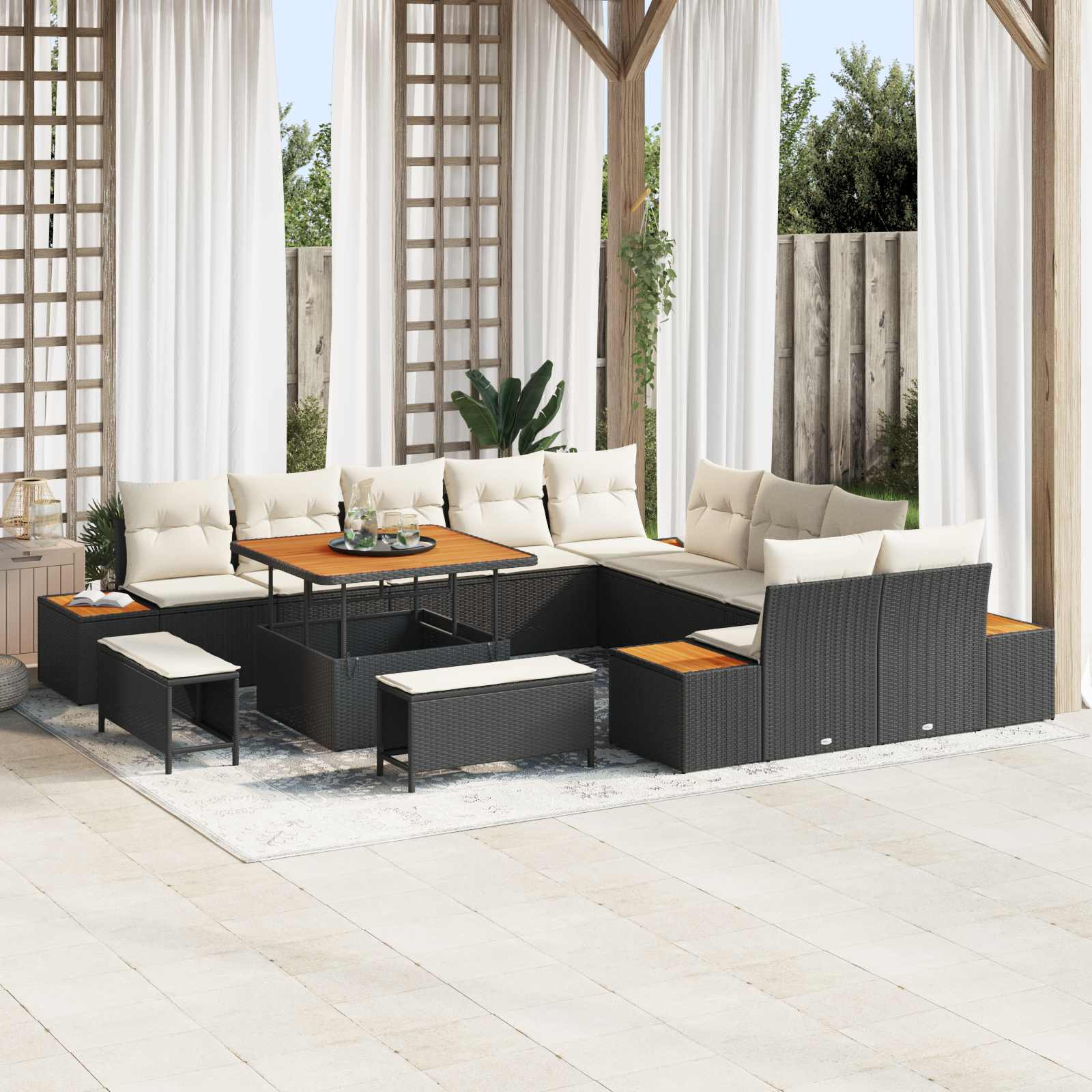 vidaXL Gartensofa-set mit Kissen 13 pcs Schwarz und Creme