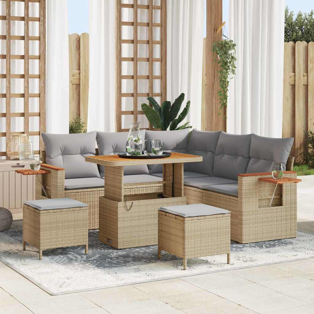vidaXL Gartensofa-set mit Kissen 9 pcs Beige und Hellgrau Poly-Rattan