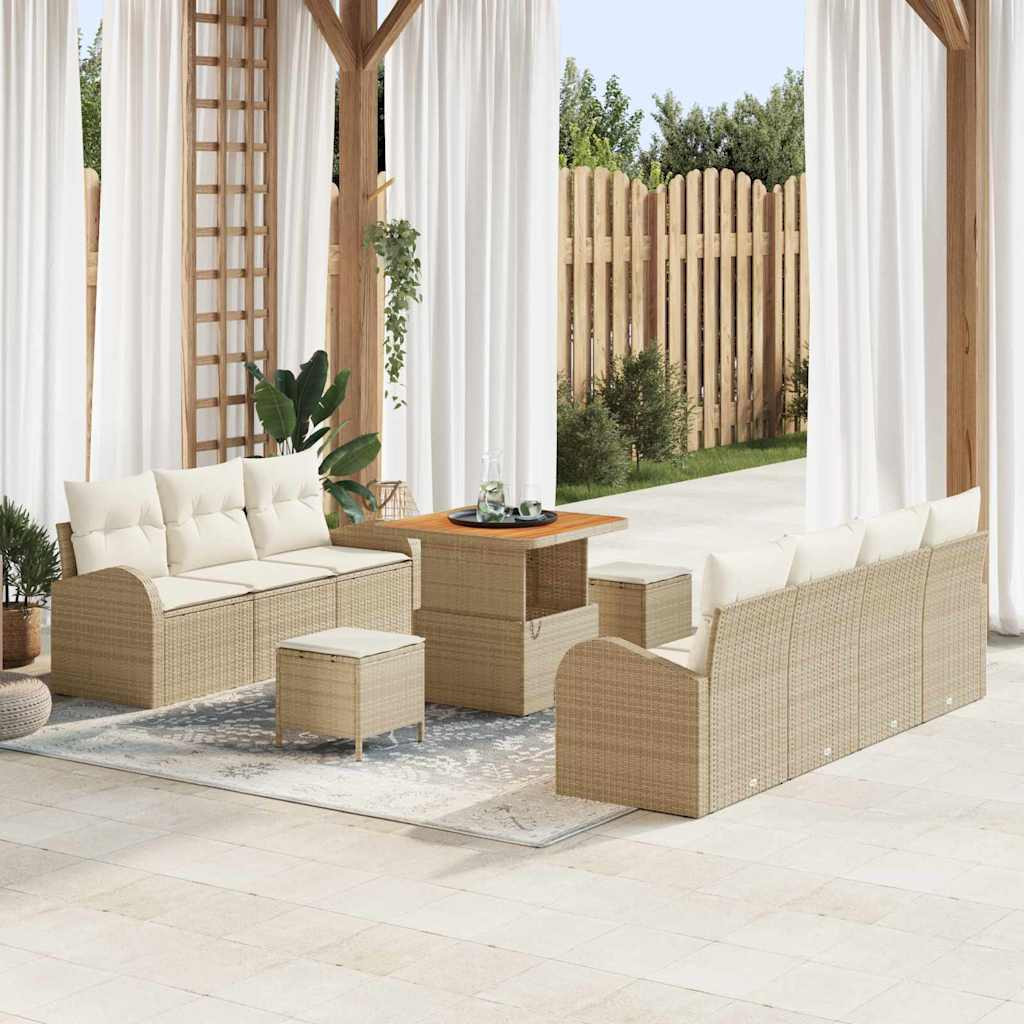 vidaXL Garten-Sofa-Set mit Kissen mit Speicher 10 pcs Beige und Creme