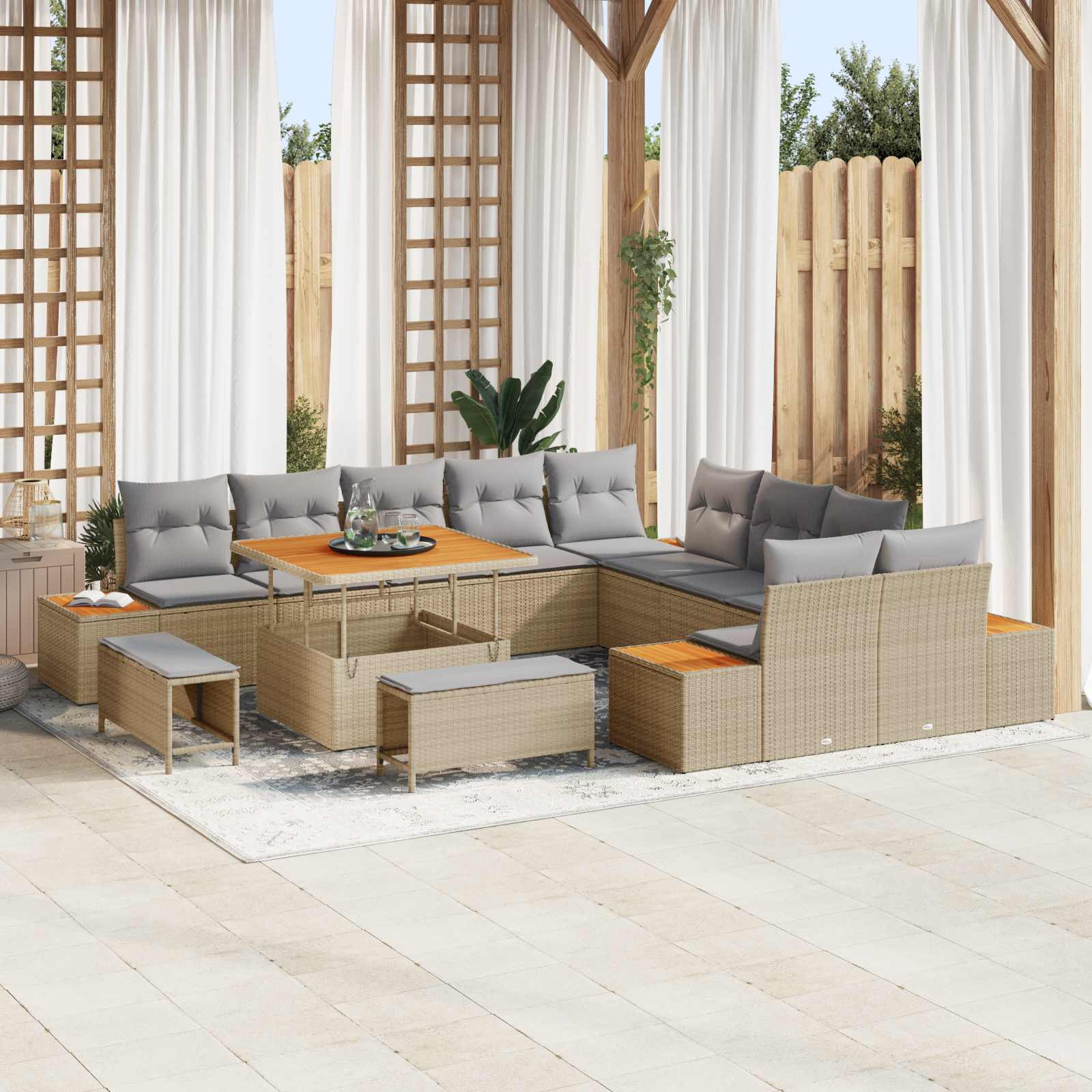 vidaXL Gartensofa-set mit Kissen 13 pcs Beige und Hellgrau