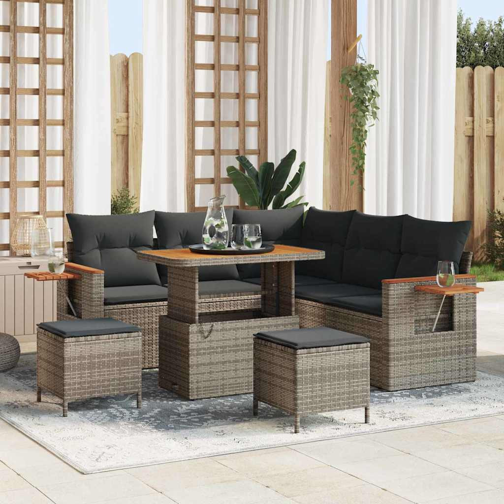vidaXL Gartensofa-set mit Kissen 9 pcs Grau Poly-Rattan