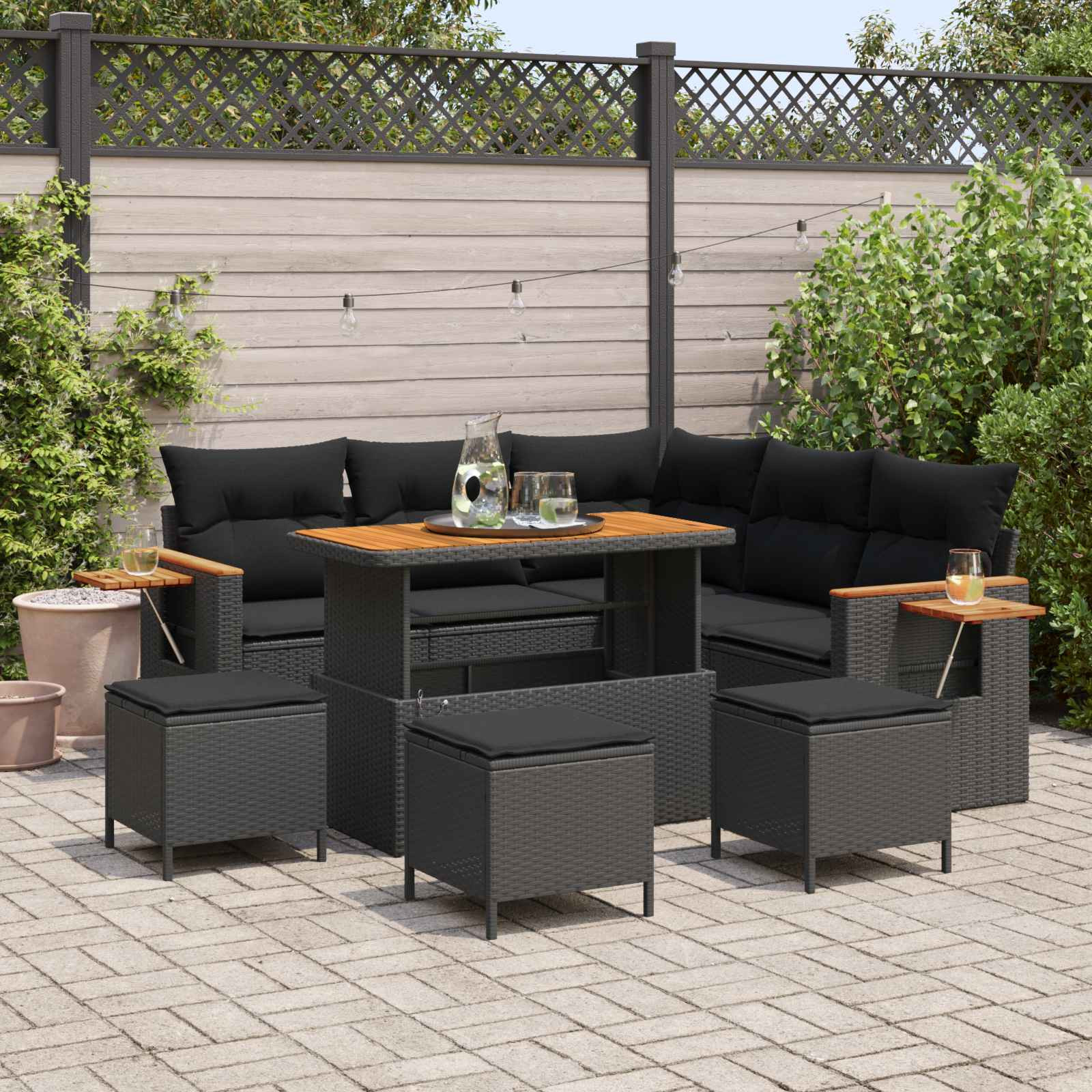 vidaXL Gartensofa-set mit Kissen 10 pcs Schwarz Poly-Rattan
