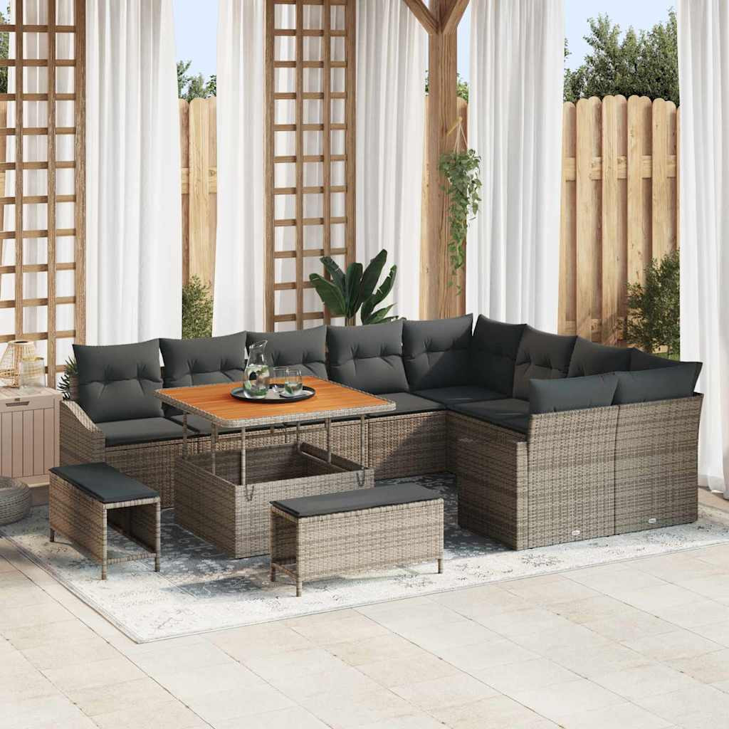 vidaXL Gartensofa-set mit Kissen mit Speicher 12 pcs Grau Poly Rattan