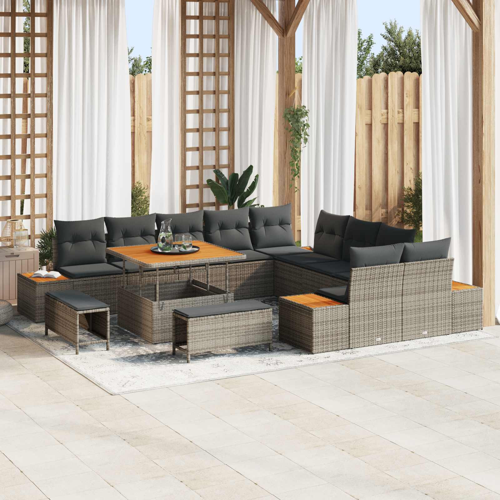 vidaXL Gartensofa-set mit Kissen 13 pcs Grau