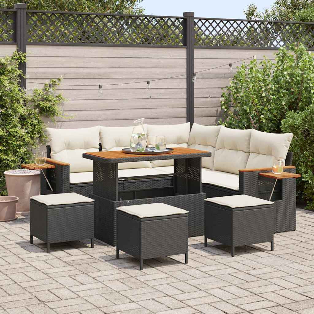vidaXL Gartensofa-set mit Kissen 10 pcs Schwarz und Creme Poly-Rattan