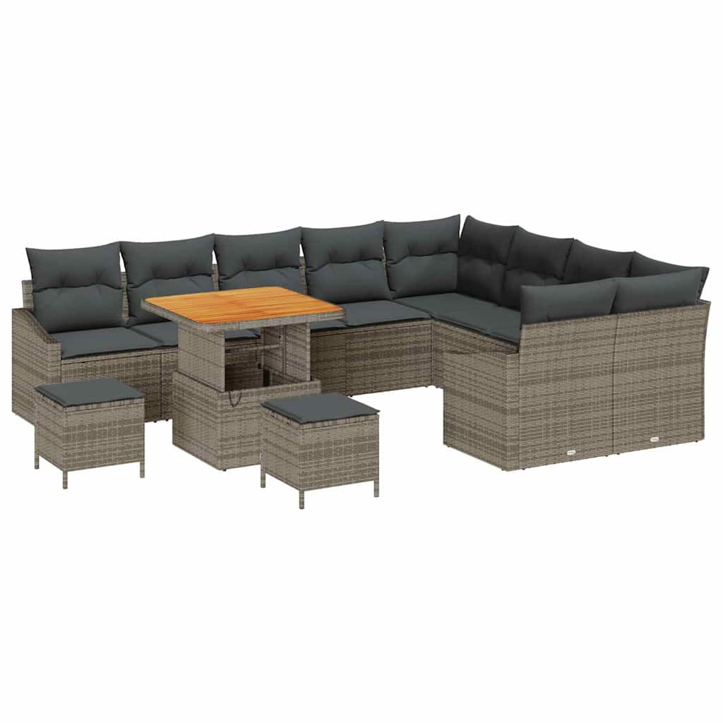 vidaXL Gartensofa-set mit Kissen mit Speicher 12 pcs Grau Poly Rattan