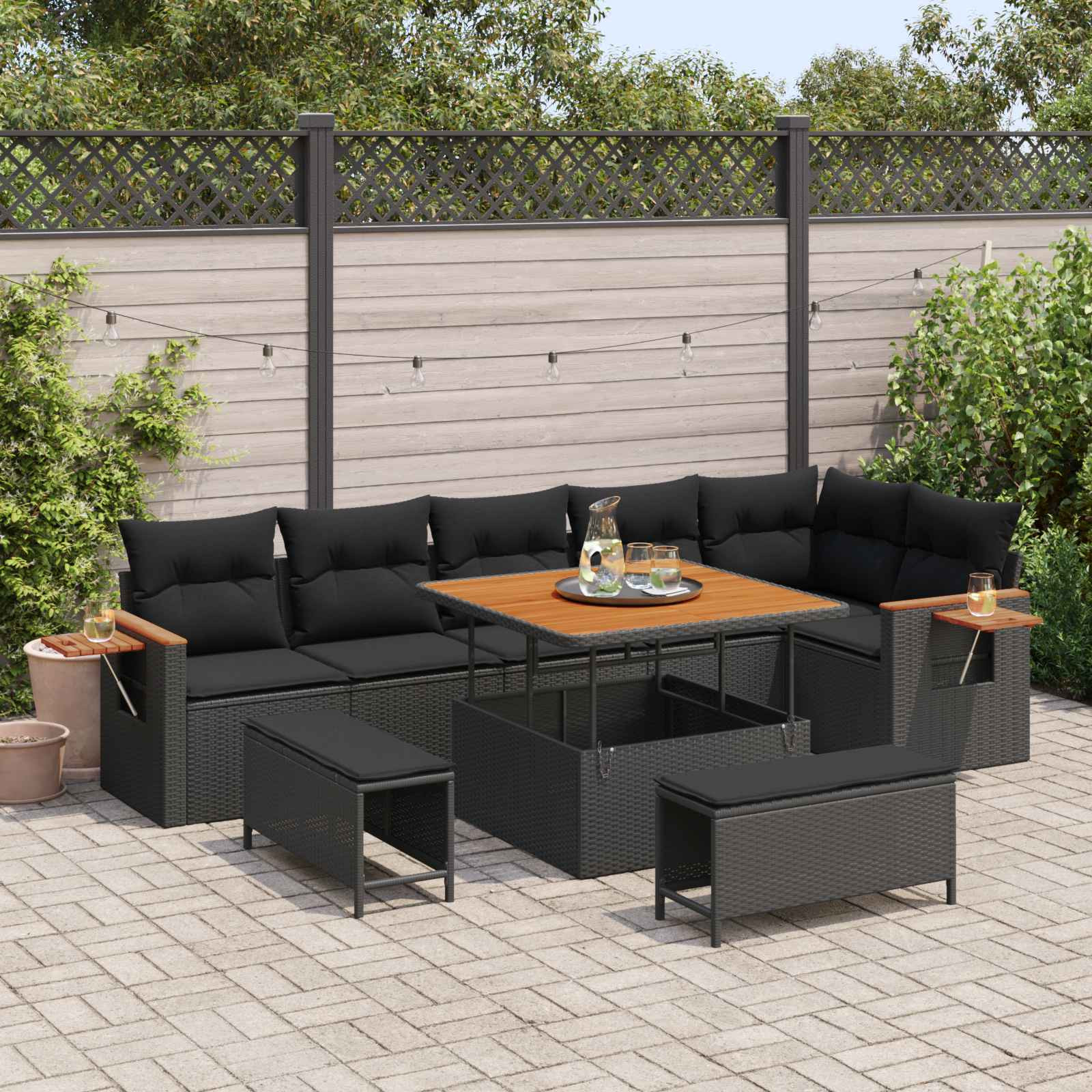 vidaXL Gartensofa-set mit Kissen 11 pcs Schwarz Poly-Rattan