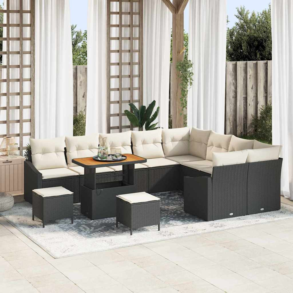 vidaXL Gartensofa-set mit Kissen 12 pcs Schwarz Poly Rattan