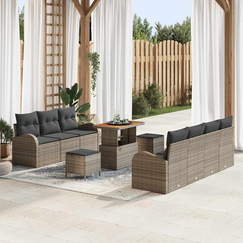 vidaXL Garten-Sofa-Set mit Kissen mit Speicher mit Kissen 10 pcs Grau