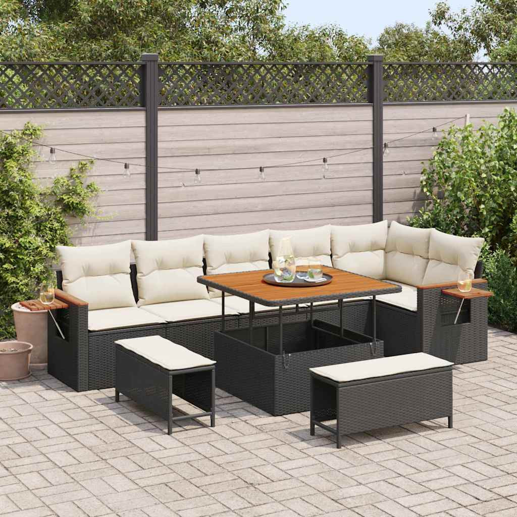 vidaXL Gartensofa-set mit Kissen 11 pcs Schwarz und Creme Poly-Rattan